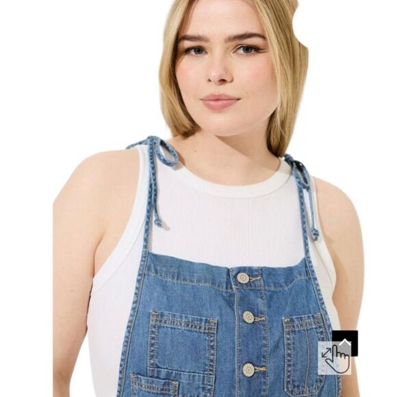 TORRID 5" blue denim light weight self tie Short Tall overall Shorts Size 20 - Picture 3 of 16